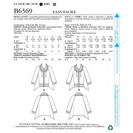 Butterick Sewing Pattern 6569 Misses' Loose Fitting Jacket With Drawstrings