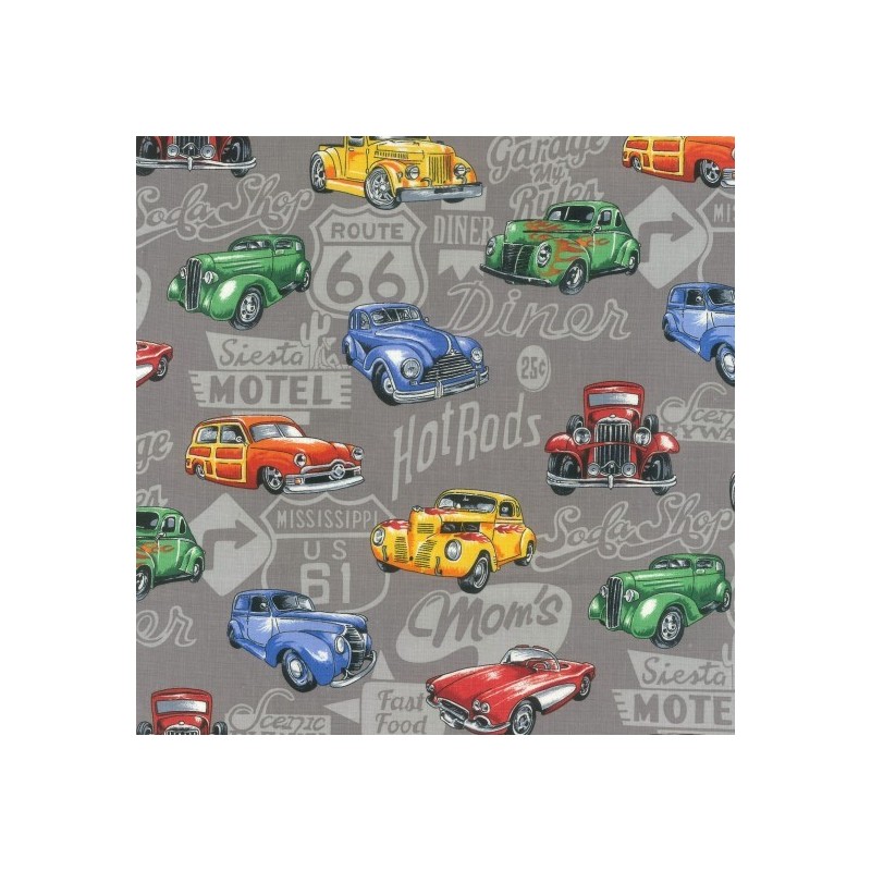 100% Cotton Patchwork Fabric Nutex Hot Rods Vintage Amercian Cars
