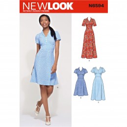 New Look Women's Semi-Fitted Pleated Dress with Different Sleeve Patterns 6593