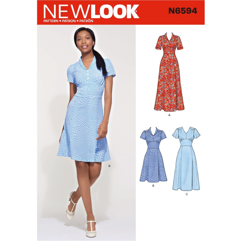 New Look Women's Semi-Fitted Pleated Dress with Different Sleeve Patterns 6593