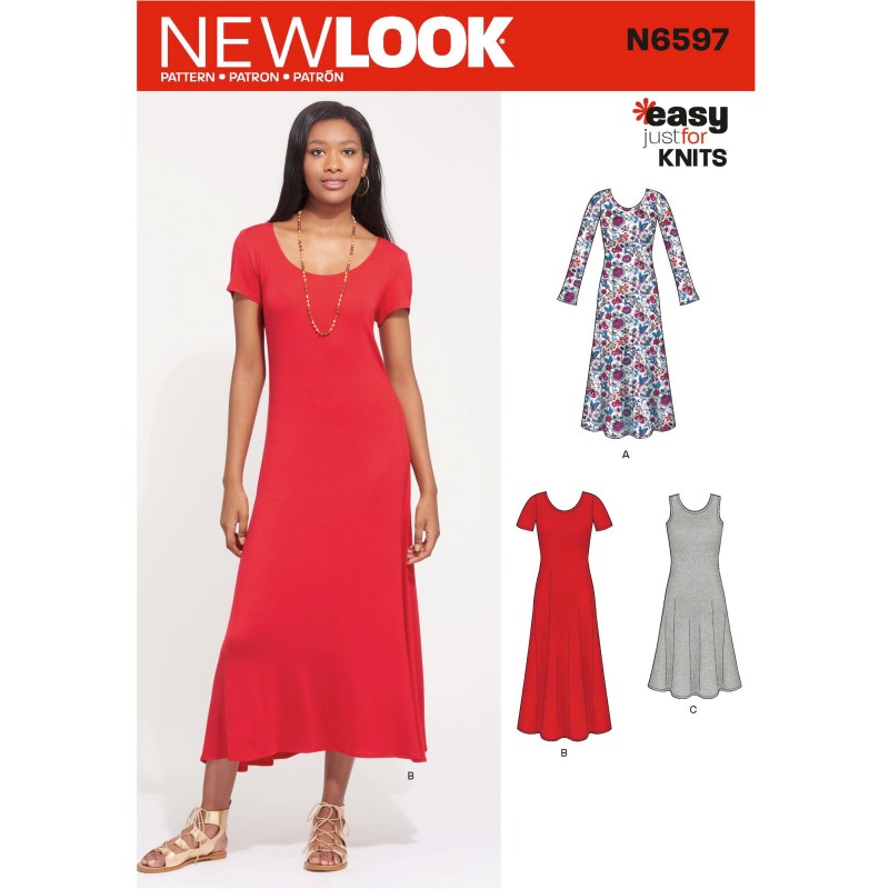 New Look Women's Stretch Knit Loose-Fitting Dress with Sleeve Variations 6597