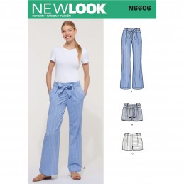 New Look Women's Loose-Fitting Casual Trousers or Shorts with Belt and Bow 6606