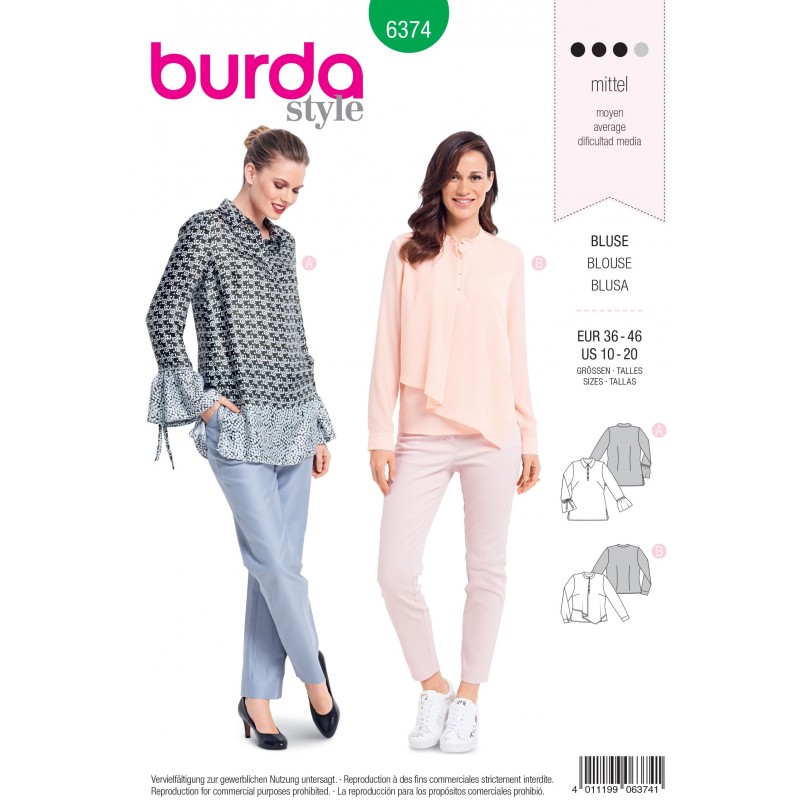 Burda Style Misses' Tunic Blouse Detailed with Frills Sewing Pattern 6374