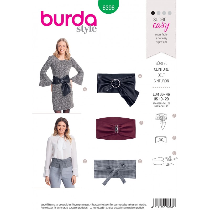 Burda Style Misses' Fashionable Belt Variations Sewing Pattern 6396