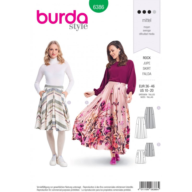 Burda Style Misses' Full Skirt Perfect for Summer Wear Sewing Pattern 6386