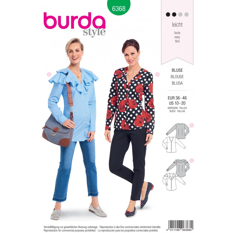 Burda Style Misses' Fashionable Wrap Blouse with Bow Options Sewing Pattern 6368