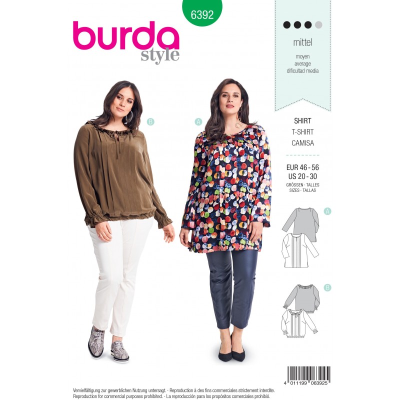 Burda Sewing Pattern 6392 Style Womans' Blouse with Intricate Detai...