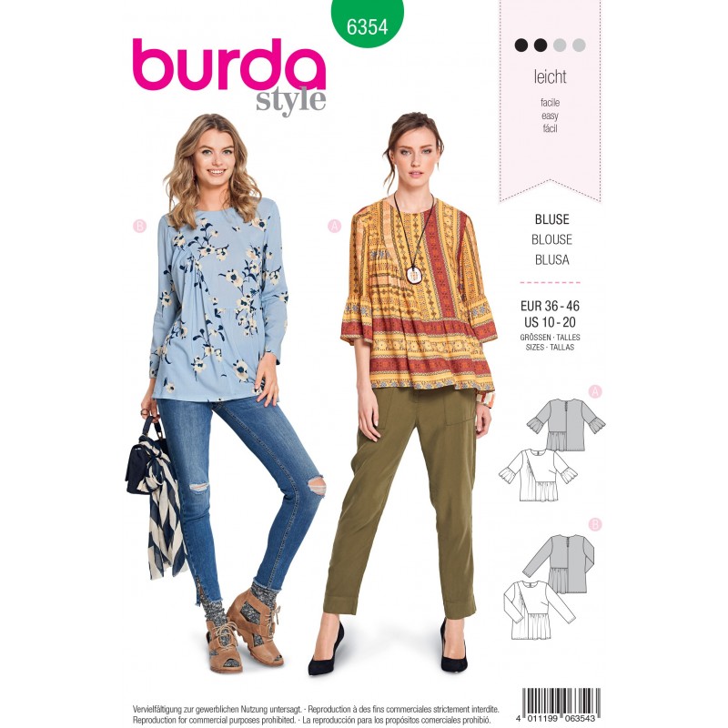 Burda Style Misses' Designer Blouse with Swingy Styling Sewing Pattern 6354