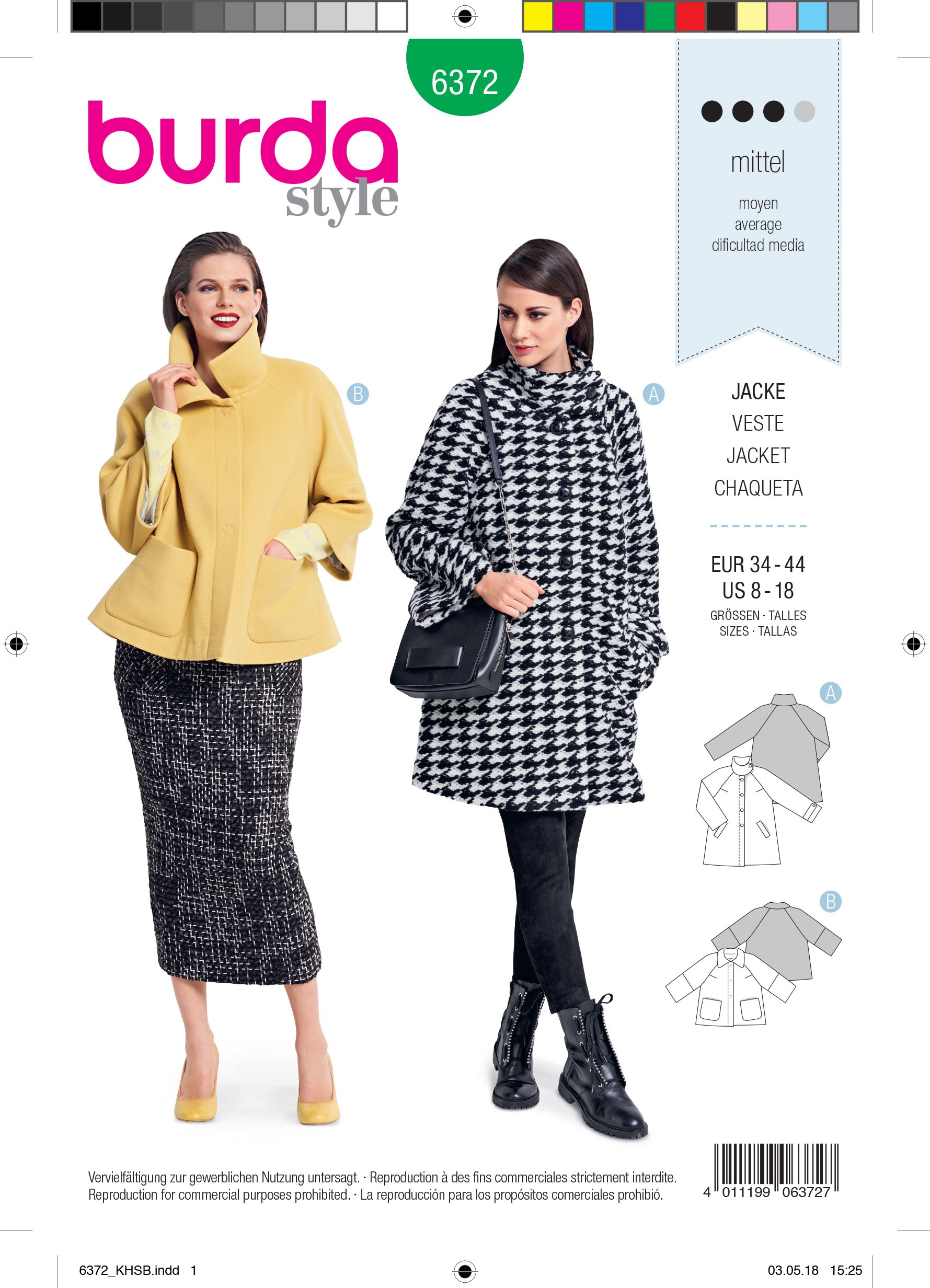 Burda Style Misses' Designer Loose Fitting Coat With Two Lengths Sewing Pattern 6372