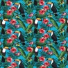 100% Cotton Poplin Fabric Rose & Hubble Toucan Birds Perched Fern Leaves