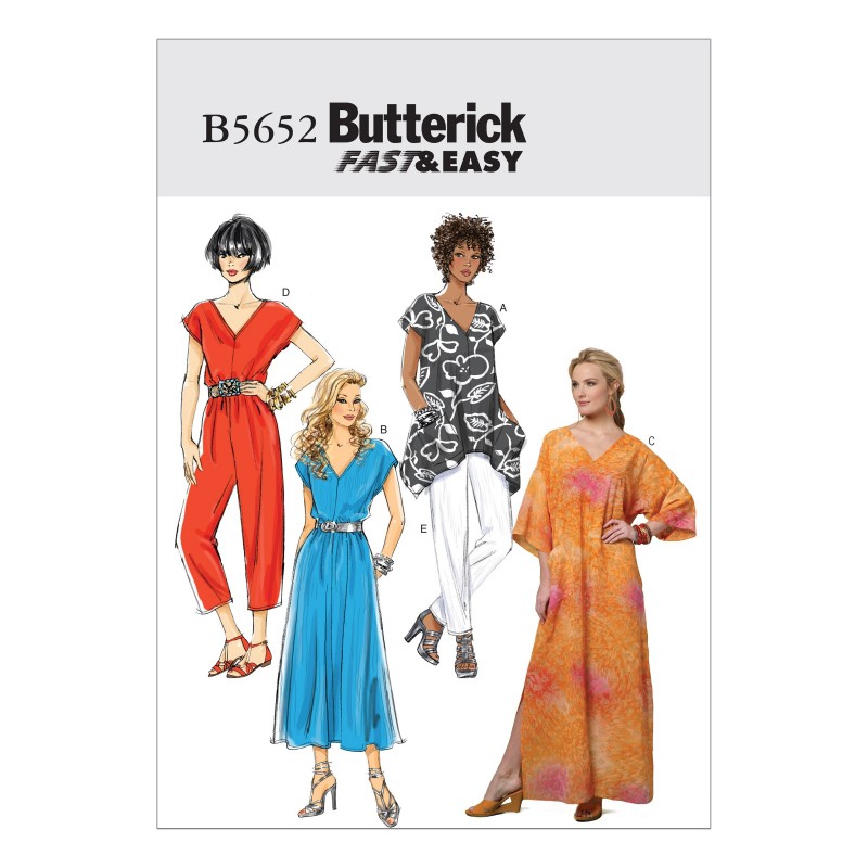Butterick Sewing Pattern 5652 Misses' Top Dress Caftan Jumpsuit & Trousers