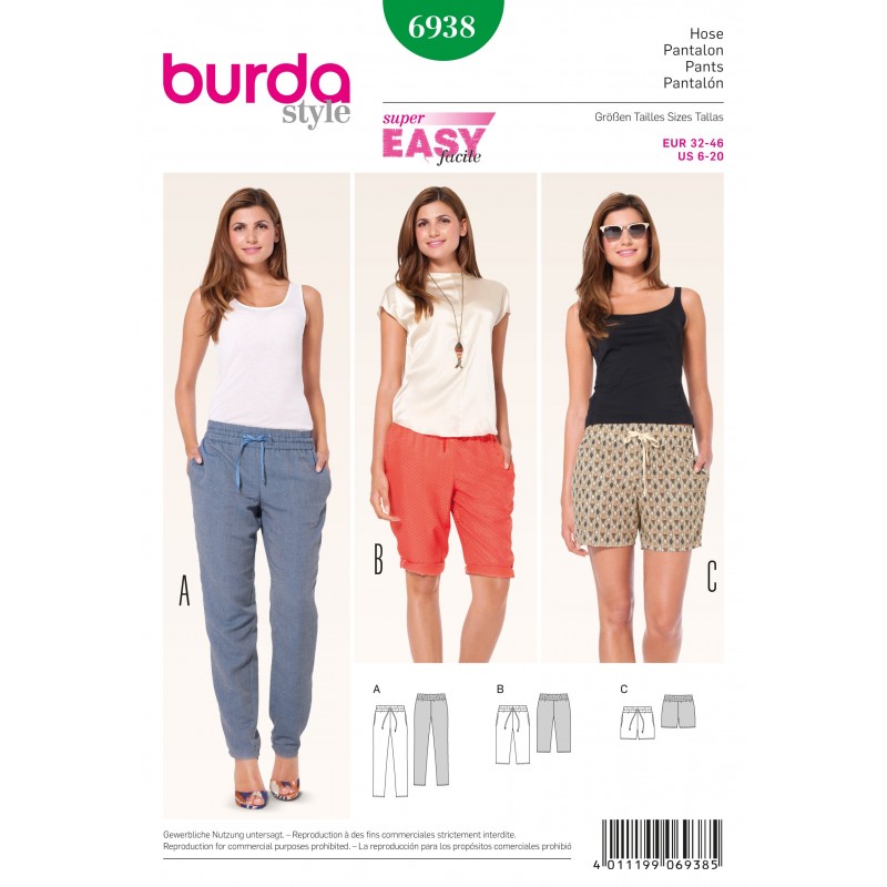 Burda Style Misses' Summer Trousers and Shorts Sewing Pattern 6938
