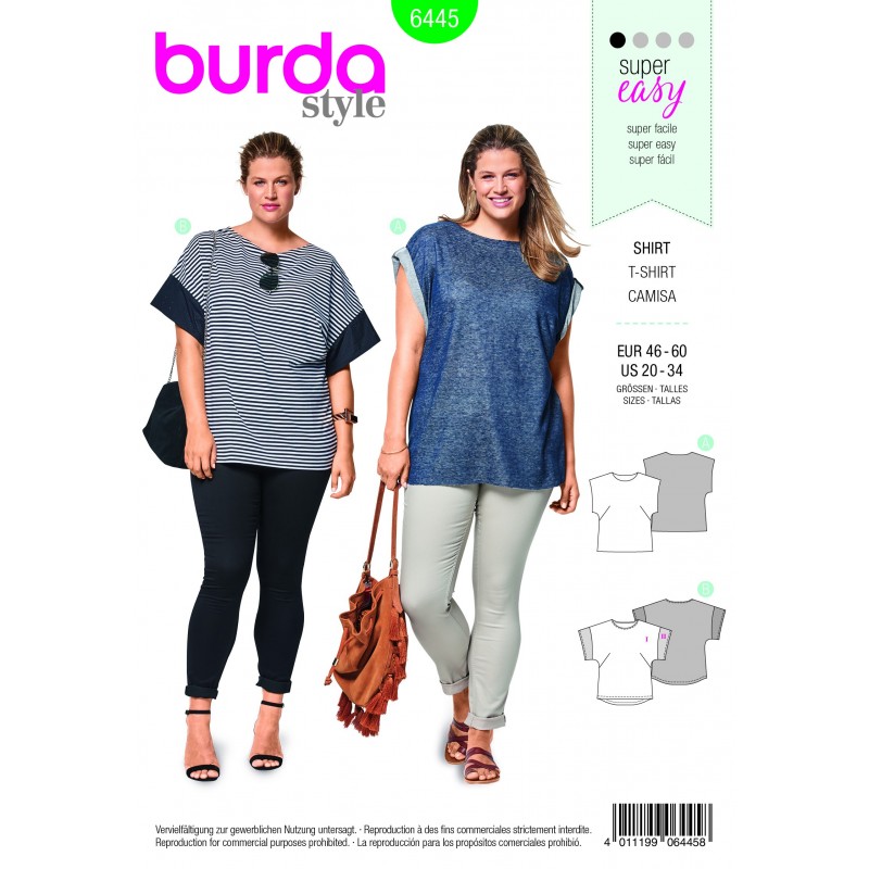 Burda Style Womans' Simple Casual Fitting Tops Sewing Pattern 6786