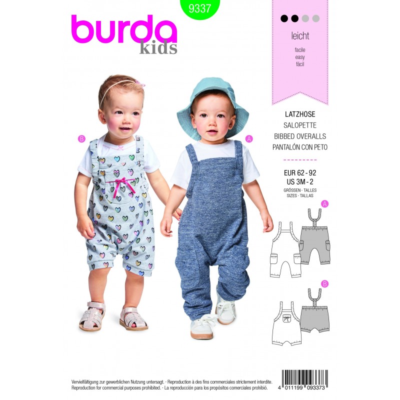 Burda Style Infant Babies Summer Bidded Trousers Sewing Pattern 9337