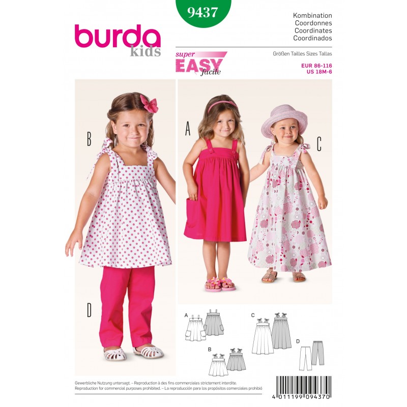 Burda Style Infant Babies Summer Dress and Trousers Sewing Pattern 9437