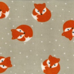 Beige Polar Fleece Anti Pil Fabric Sleeping Foxed Woodland Animals Polka Dots Spots