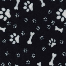 Ivory on Black Polar Fleece Anti Pil Fabric Dog Paw Prints & Bones Puppy Puppies Pet Blanket