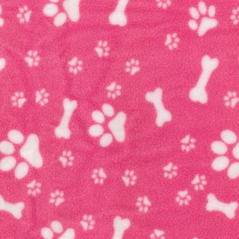 Ivory on Pink Polar Fleece Anti Pil Fabric Dog Paw Prints & Bones Puppy Puppies Pet Blanket