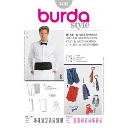 Burda Style Assorted Mens Vest, Tie and More Sewing Pattern 3403