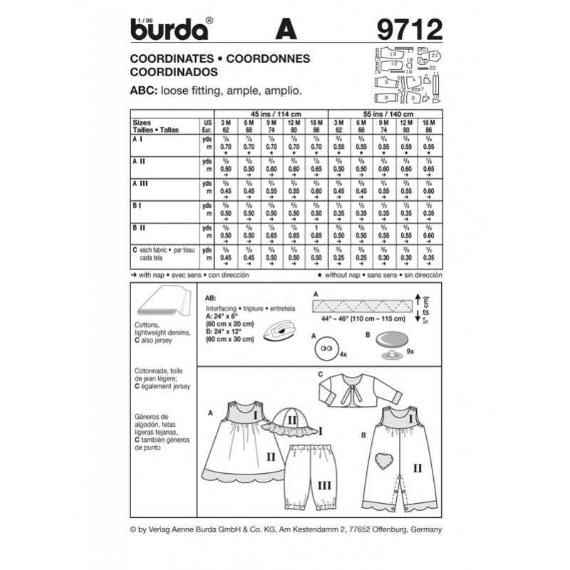 Burda Sewing Pattern 9712 Style Infant Toddlers Summer Dress and Ou...