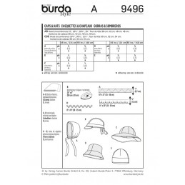 Burda Style Toldder and Child Summer Casual Hat Sewing Pattern 9496