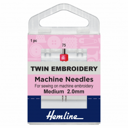 Hemline Twin Embroidery Machine Needles Medium 75/11 2.0mm