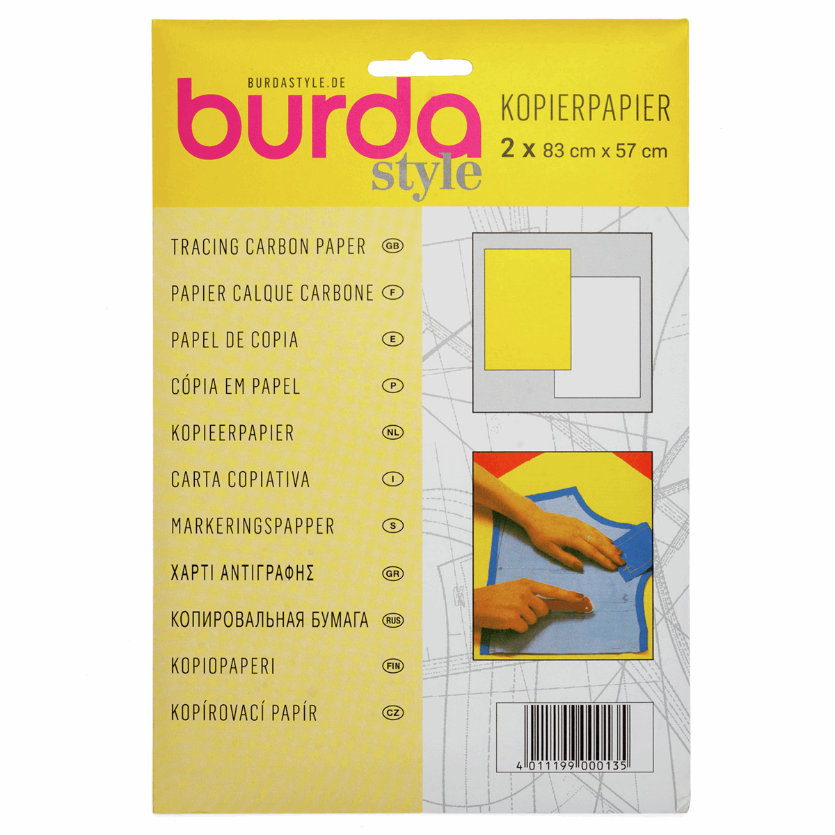 Burda Carbon Tracing Paper Tailors Dressmaking Yellow & White