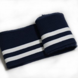 Navy Pre Cut Ribbed Cuffing Jersey Waistband Sports Stripes 6cm x 110cm