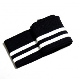 Black Pre Cut Ribbed Cuffing Jersey Waistband Sports Stripes 6cm x 110cm