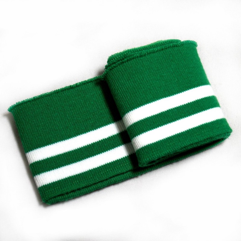 Green Pre Cut Ribbed Cuffing Jersey Waistband Sports Stripes 6cm x 110cm