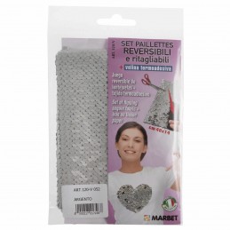 Silver Marbet Reversible Mermaid Flip Sequin Fabric Iron On Craft Patch 40cm x 14cm