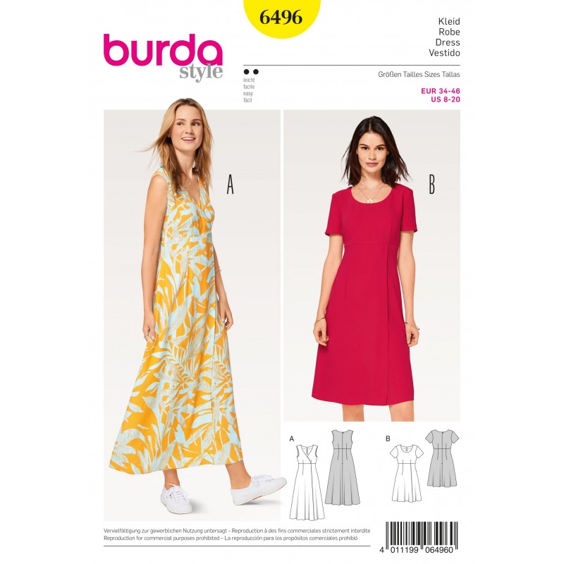 Burda Sewing Pattern 6496 Woman's Feminine High Waisted Dress