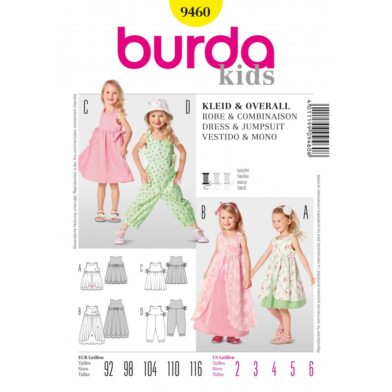Burda Sewing Pattern 9460 Kids Girls Dresses & Jumpsuit