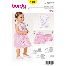 Burda Sewing Pattern 9357 Style Infant Toddlers Summer Dress & Shorts Sleeve Options