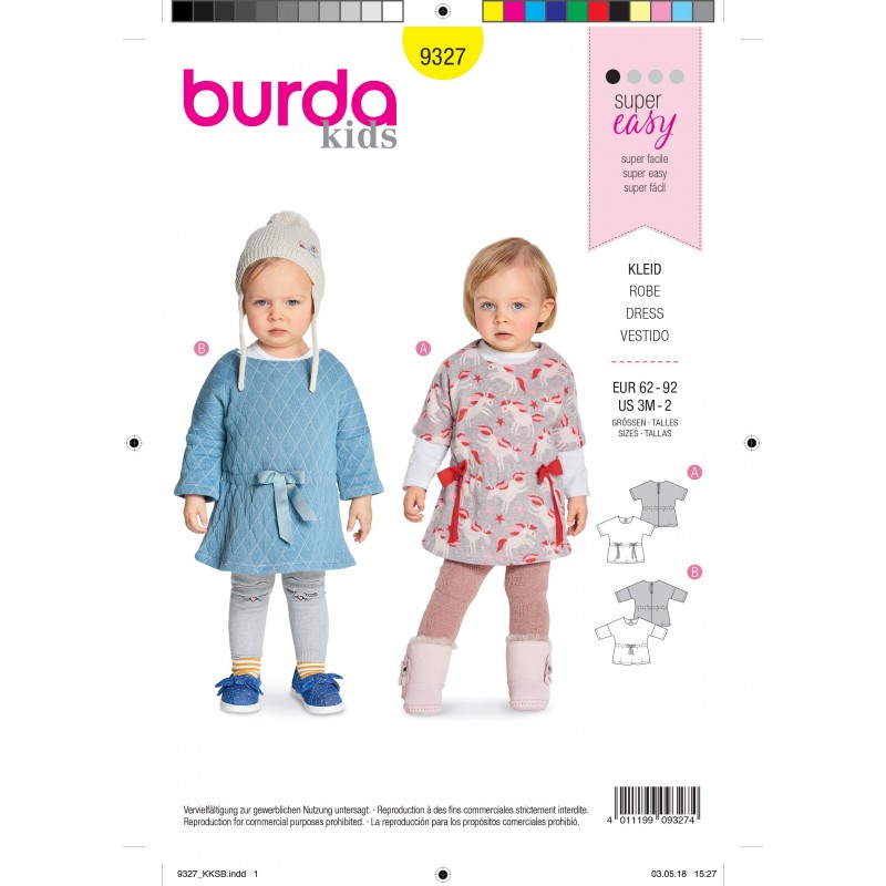 Burda Sewing Pattern 9327 Style Infant Girls Baby's Comfortable Dress