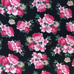 100% Cotton Fabric Realistic Floral Flowers & Leaves Bunched Rose Heads 145cm Wide Black 446