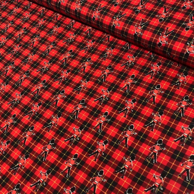100% Japanese Cotton Fabric Sevenberry Tartan Check Queen's Guard Royal