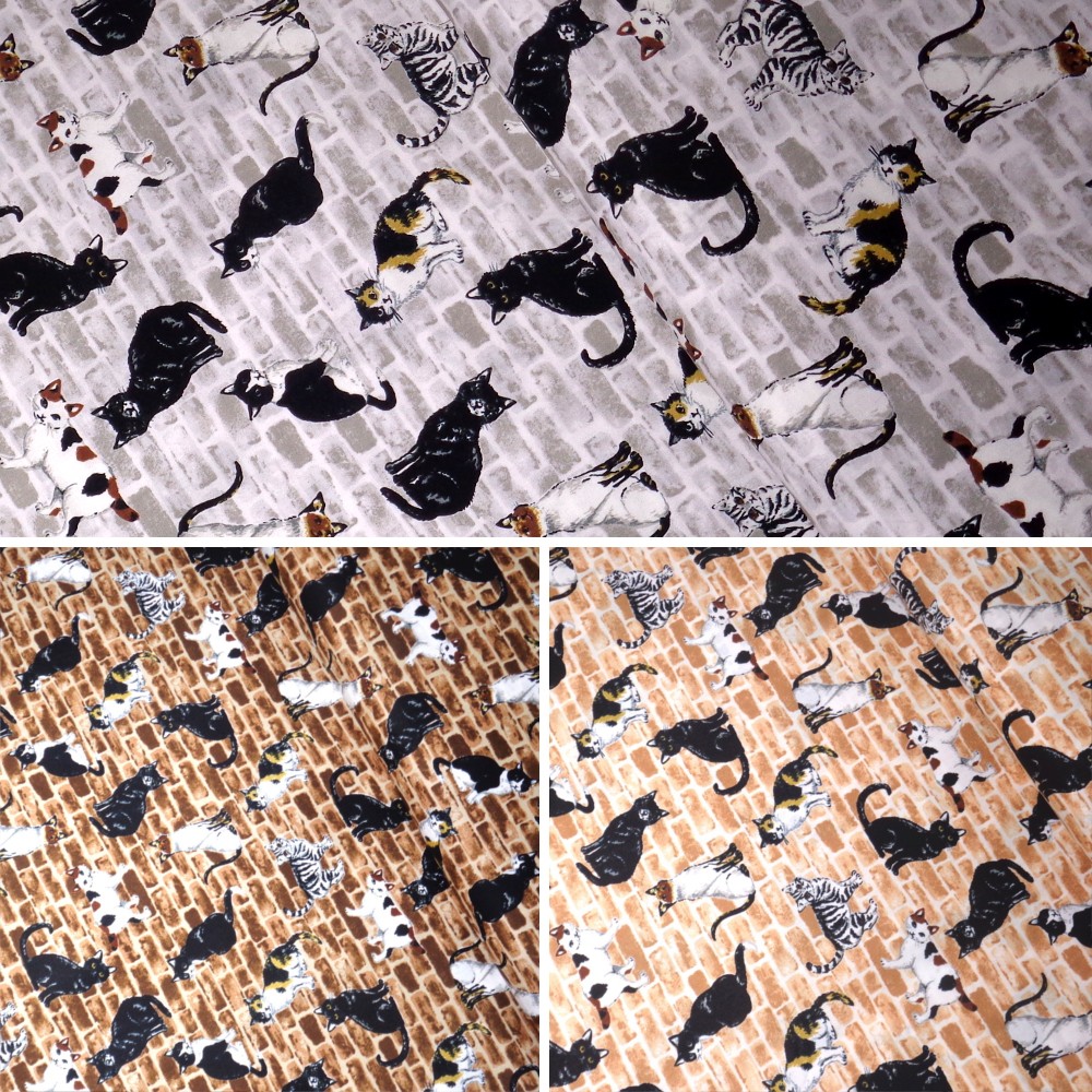 Beige 100% Japanese Cotton Fabric Sevenberry Kitty Cats Kittens Brick Wall Pet Animal