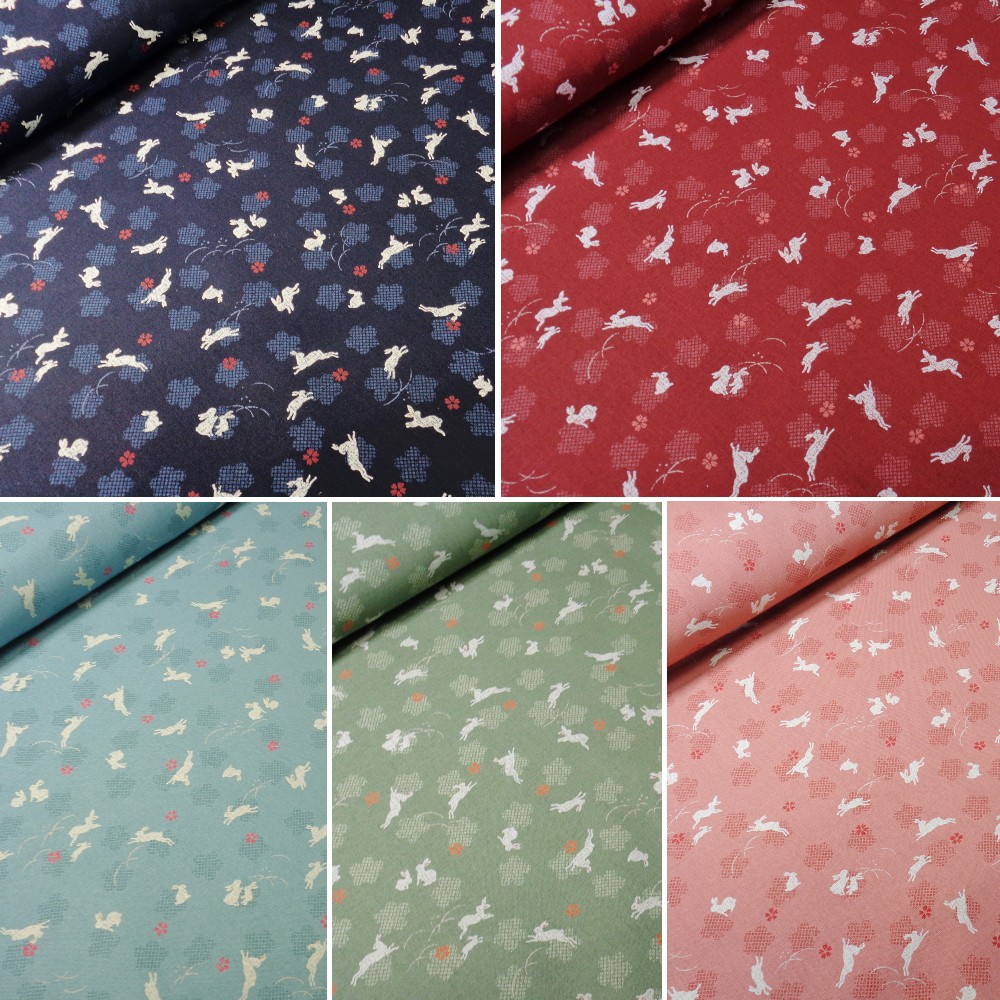 100% Japanese Cotton Fabric Sevenberry Nara Rabbits Floral Flower Field Wine