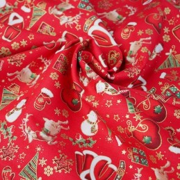 100% Cotton Fabric Chirstmas Present Santa Sack Reindeer Glove Hat Red