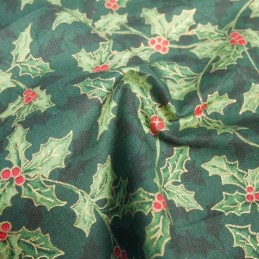 100% Cotton Fabric Christmas Holly Leaf Festive Xmas Festive 140cm Wide Bottle