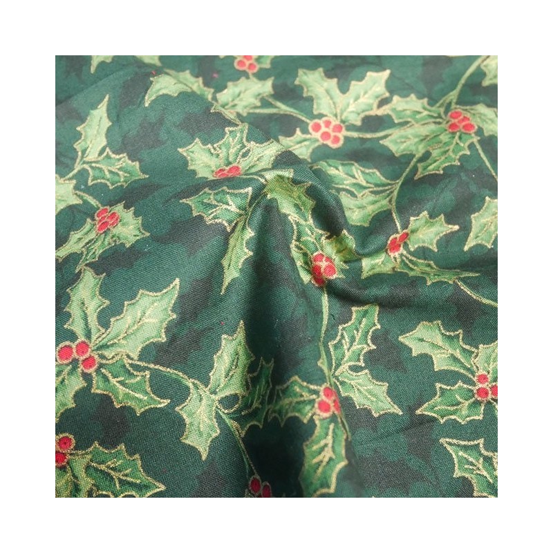 100% Cotton Fabric Christmas Holly Leaf Festive Xmas Festive 140cm Wide
