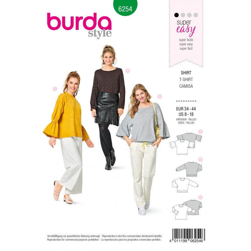 Burda Style Sewing Pattern 6254 Women's Loose Fit Shirt Blouse Top ...