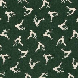 Green Natural 100% Cotton Fabric John Louden Christmas Prancing Reindeer Rudolph Festive Xmas