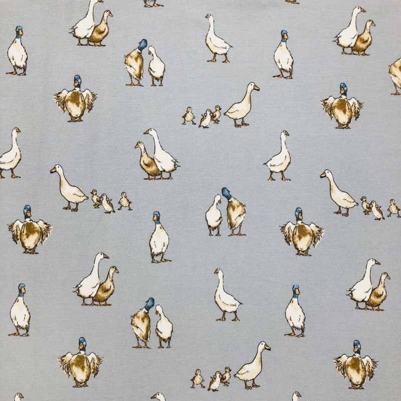 Cotton Rich Linen Look Fabric Curtain Upholstery Shabby Geese Goose Duck