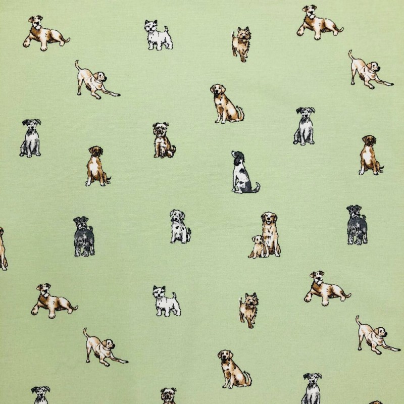 Cotton Rich Linen Look Fabric Curtain Upholstery Playful Shabby Dogs Puppies