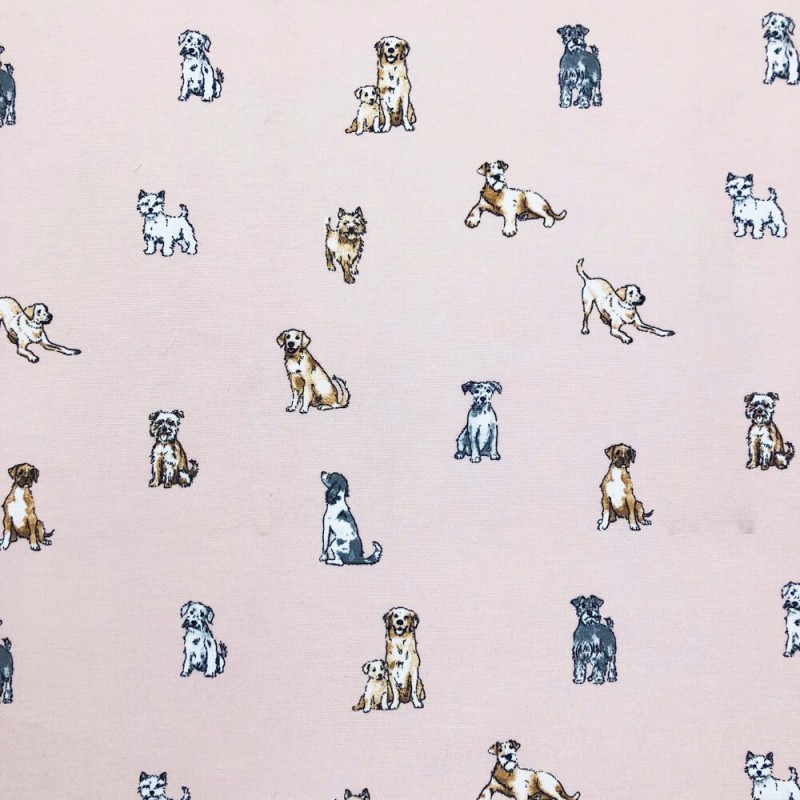 Cotton Rich Linen Look Fabric Curtain Upholstery Playful Shabby Dogs Puppies