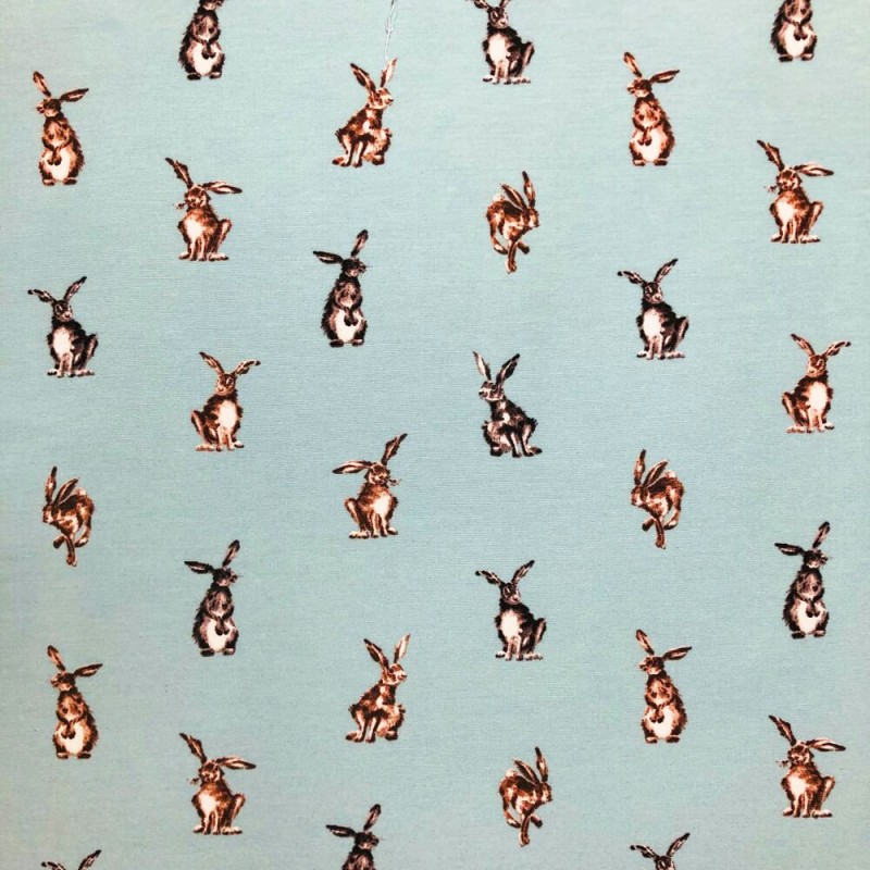 Cotton Rich Linen Look Fabric Curtain Upholstery Shabby Hares Rabbits Bunny