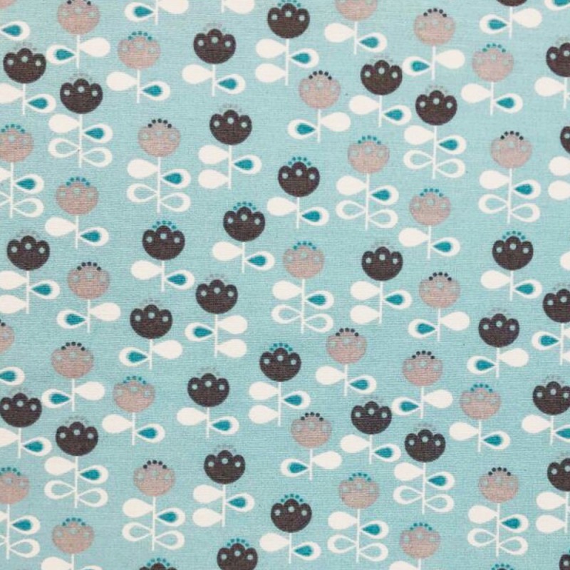 Cotton Rich Linen Look Fabric Curtain Upholstery Scandi Flowers Floral In Lines