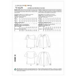 Vogue Sewing Pattern V1629 Women's Lightweight Blouse Shirt Top Collar Option